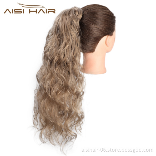 Aisi Hair Wholesale Long Wavy Wrap Around Ponytail Hairpieces Long Body Wave Brown Synthetic Ponytails Hair Extensions For Women